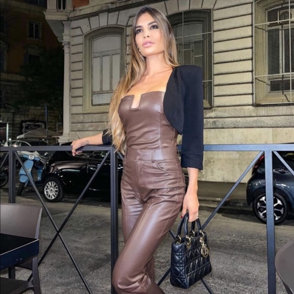 NWT Zara 2 Piece Faux Leather Bodysuit and Pants With Slit Set XL L - Picture 5 of 11